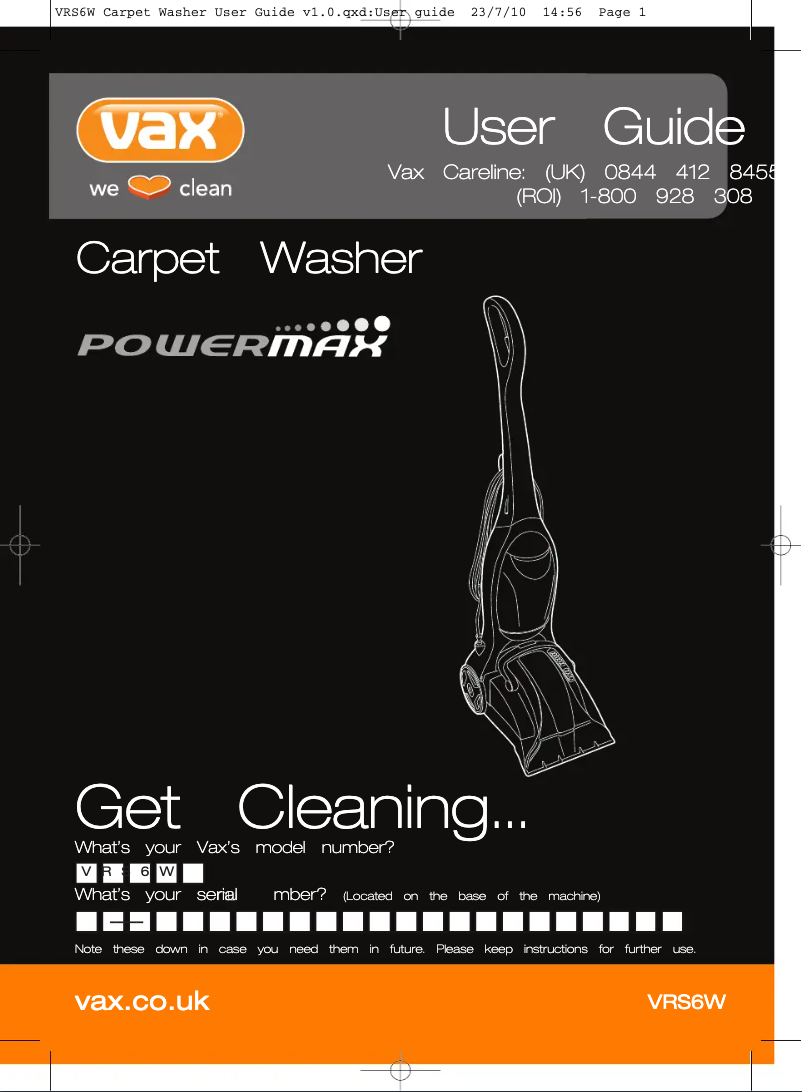 Image de la première page du manuel de l'appareil Powermax VRS6W