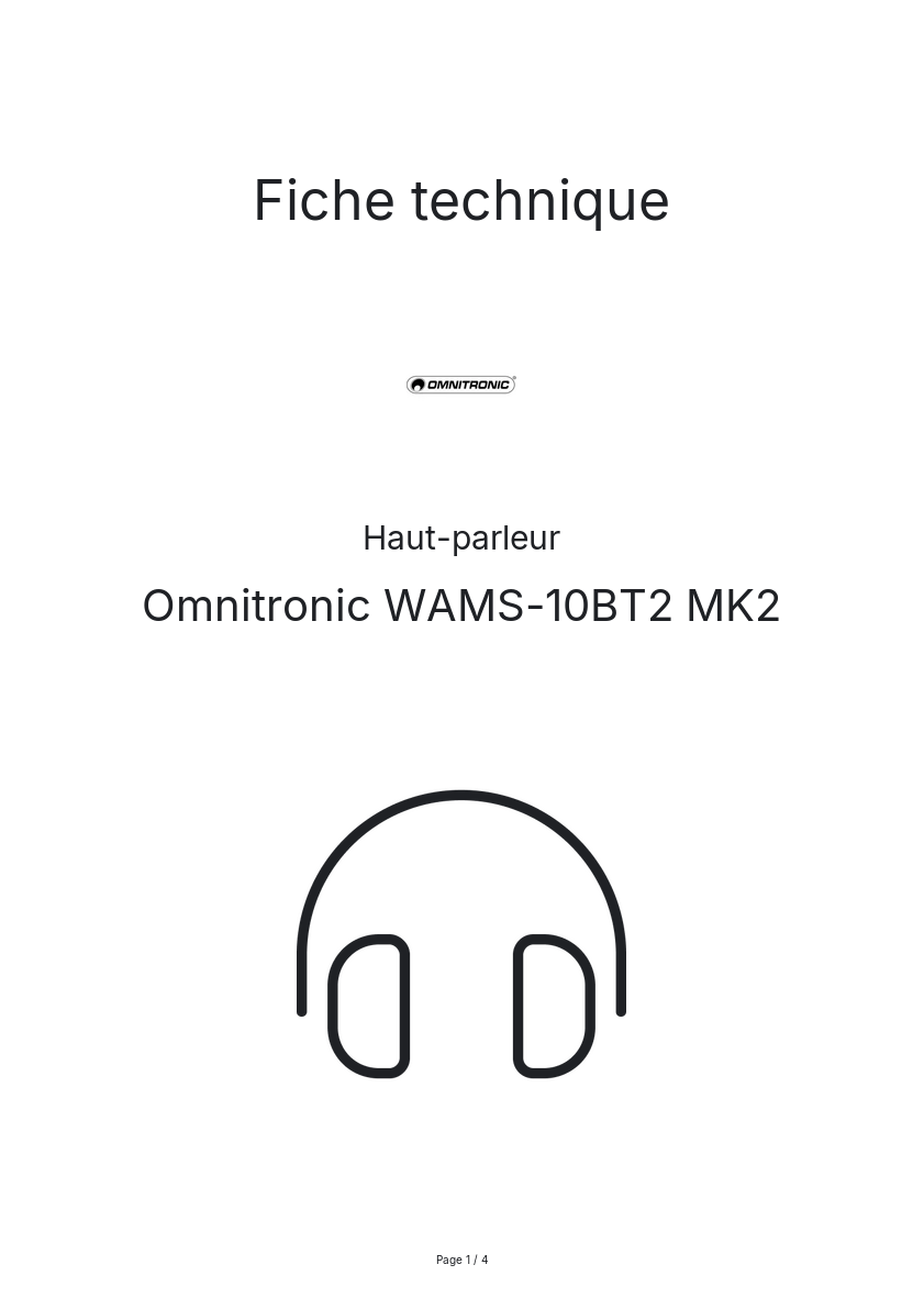 Page n°1 - Fiche technique Omnitronic WAMS-10BT2 MK2