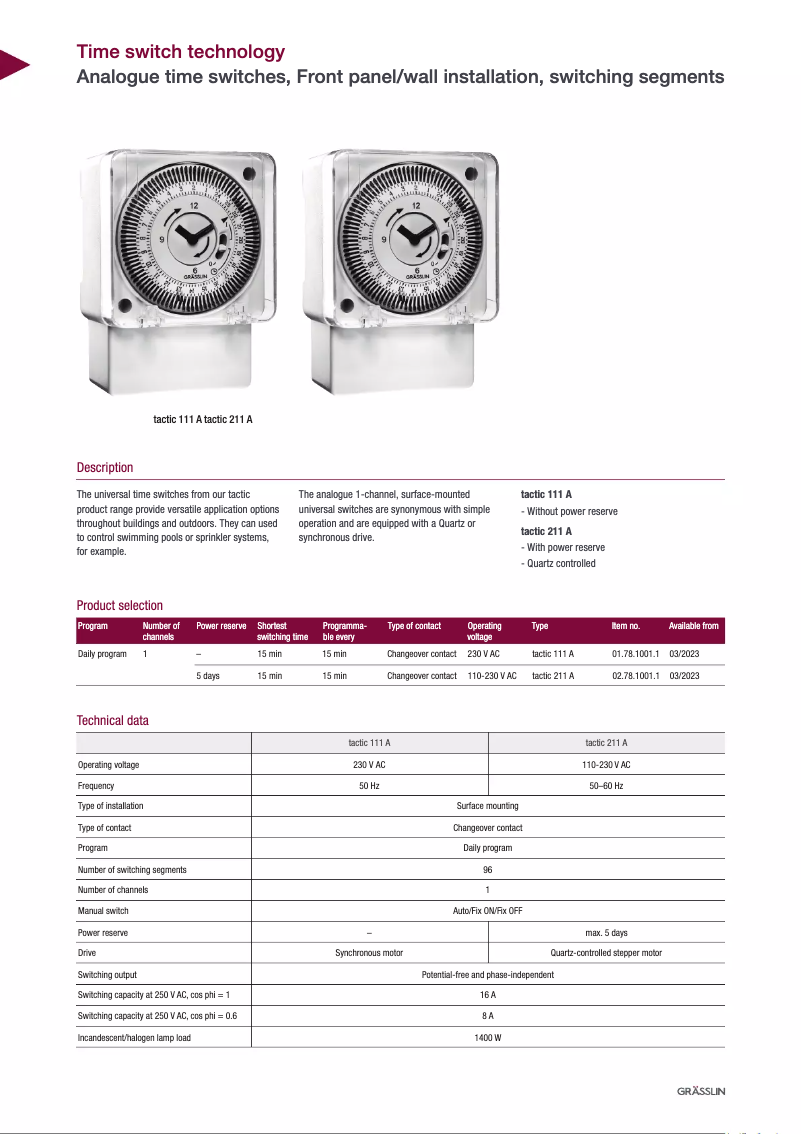 Image de la première page du manuel de l'appareil tactic 211 A