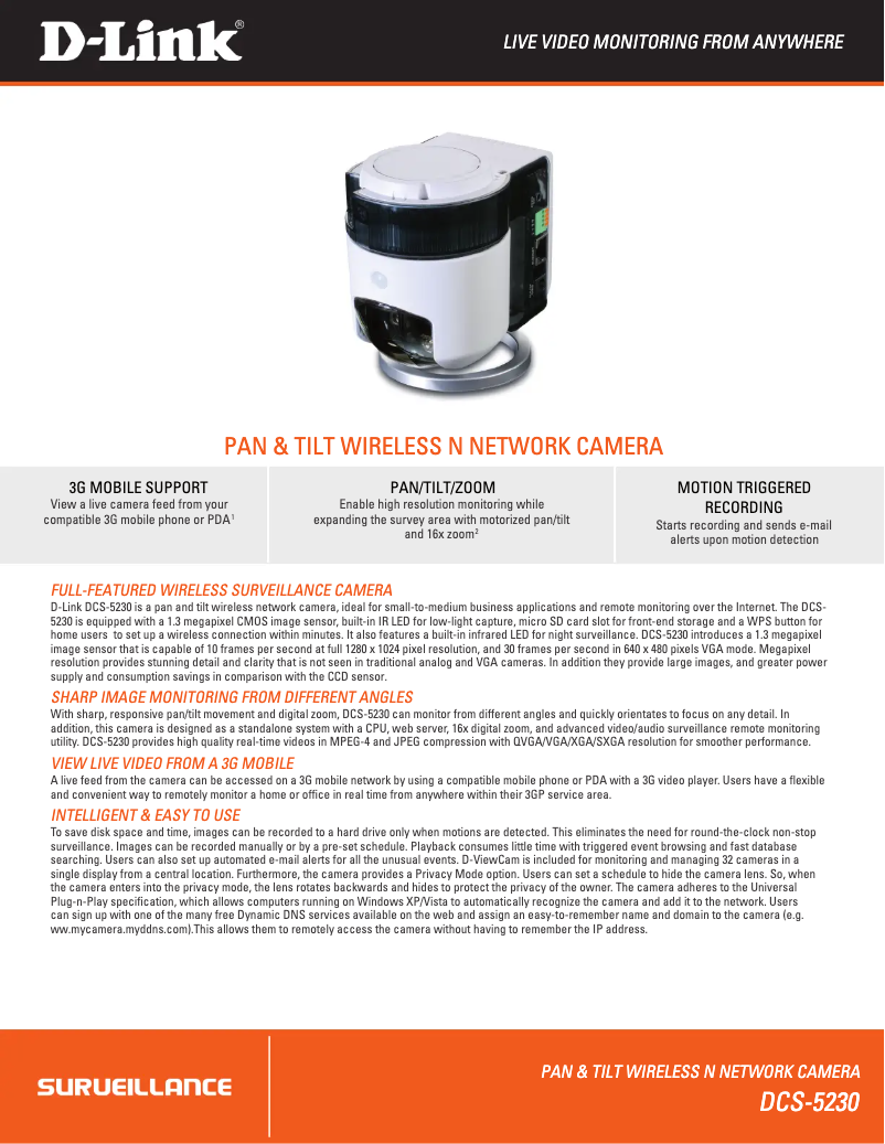 Page 1 de la notice Fiche technique D-Link DCS-5230