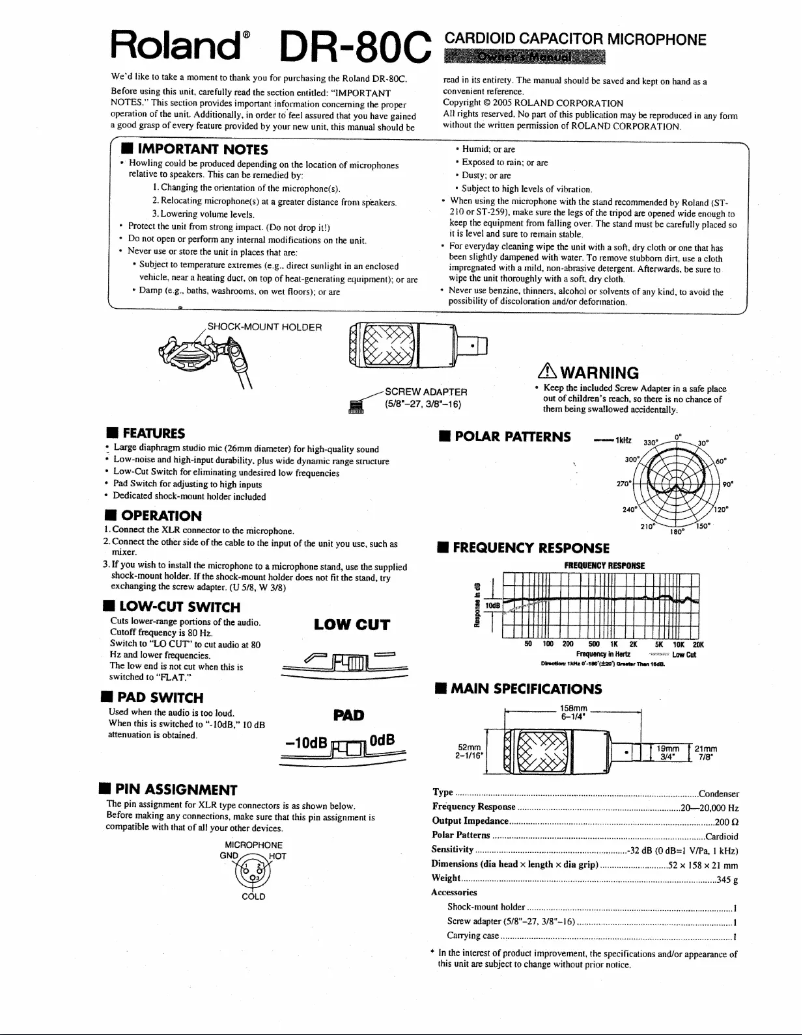 Page n°1 - Manuel utilisateur Roland DR-80C