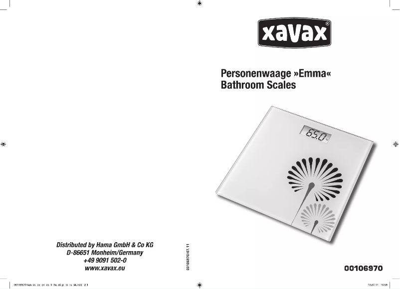 Page n°1 - Manuel utilisateur Xavax Emma 00106970