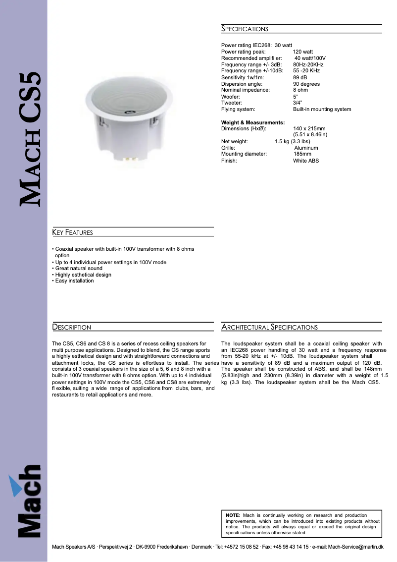 Page 1 de la notice Fiche technique Martin Mach CS5