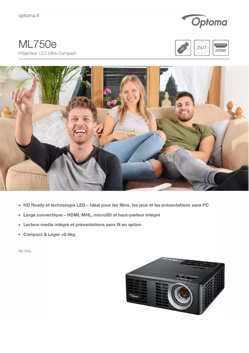 Page 1 de la notice Fiche technique Optoma ML750E