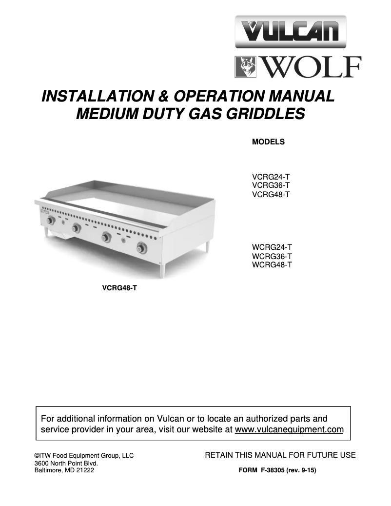 Page 1 de la notice Manuel utilisateur Vulcan VCRG48-T