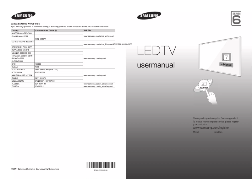 Page 1 de la notice Manuel utilisateur Samsung UA40H6400AW