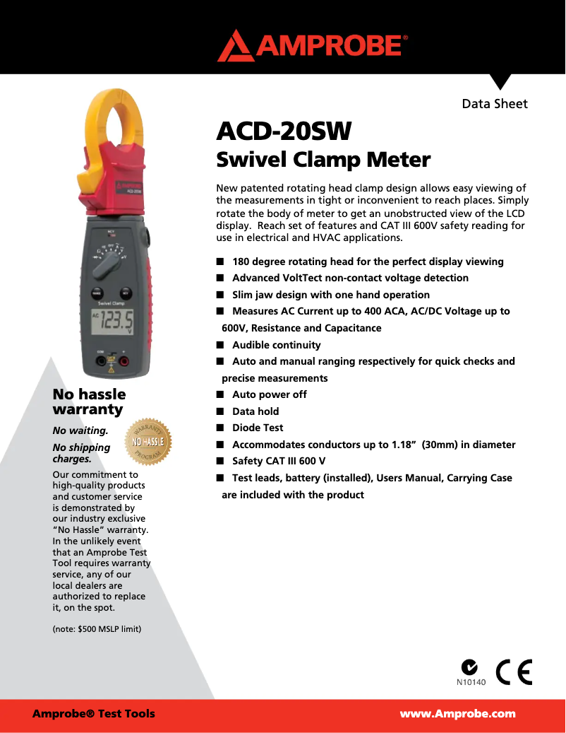 Page 1 de la notice Fiche technique Amprobe ACD-20SW