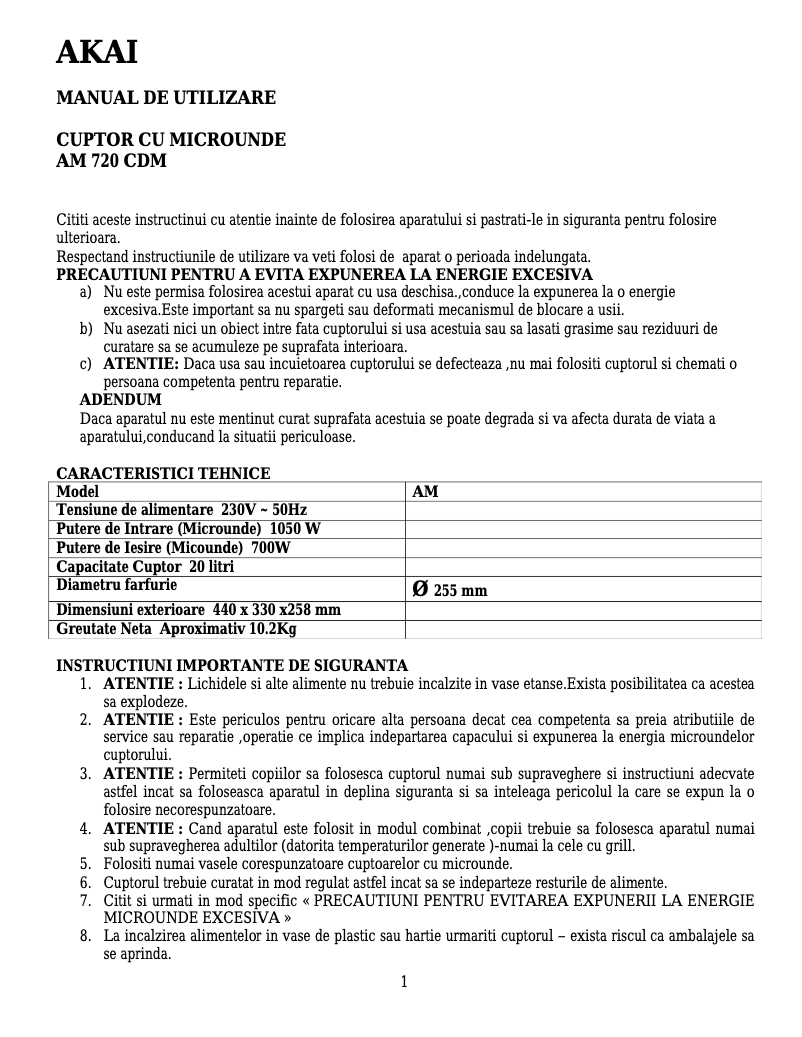 Page 1 de la notice Manuel utilisateur AKAI AM720CDM
