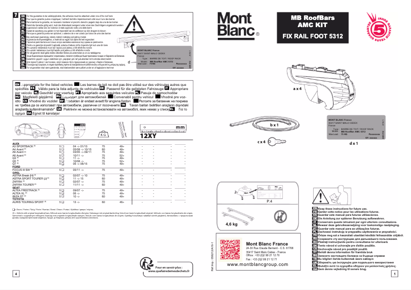 Page 1 de la notice Manuel utilisateur Mont Blanc AMC 5312