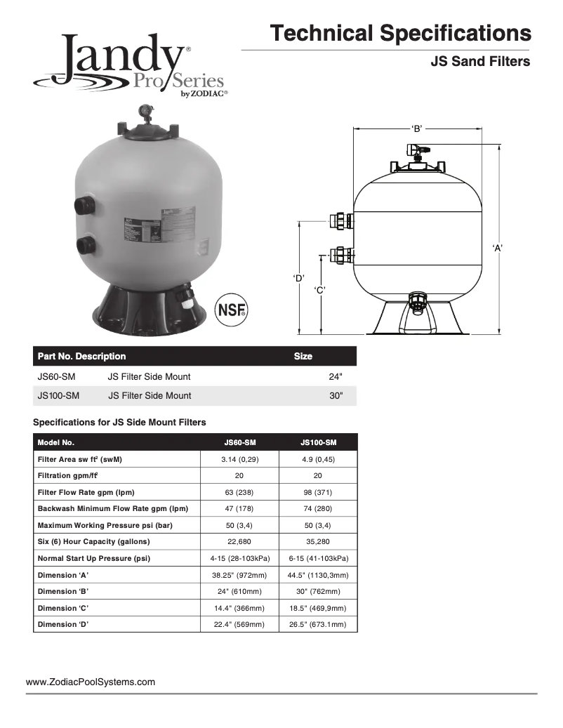 Page 1 de la notice Fiche technique JANDY JS60-SM