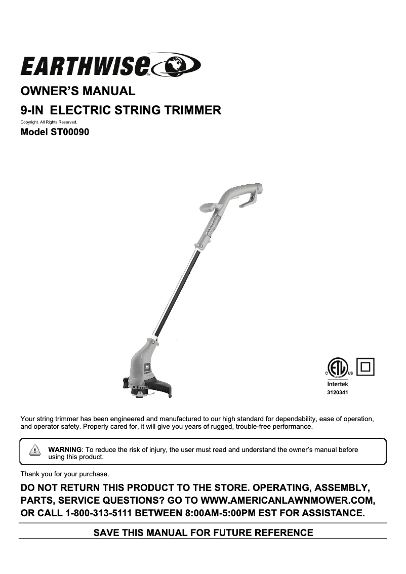 Page 1 de la notice Manuel utilisateur Earthwise ST00090