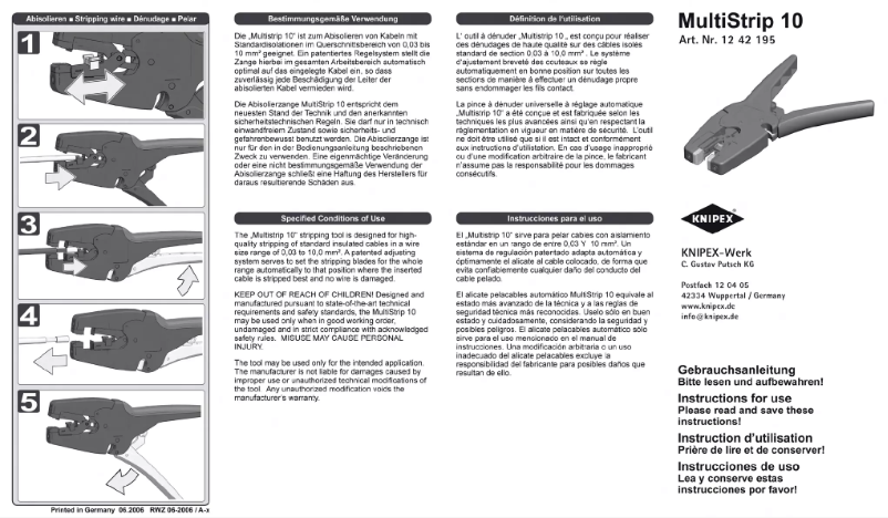 Page 1 de la notice Manuel utilisateur Knipex MultiStrip 10