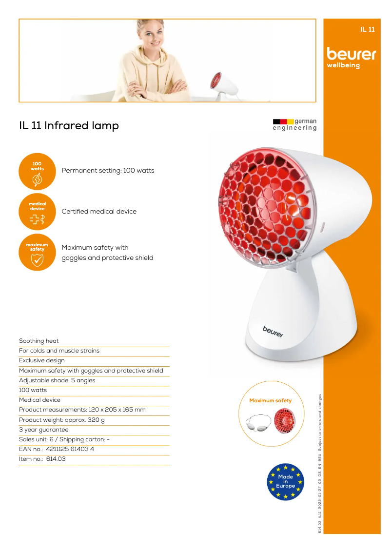 Page 1 de la notice Fiche technique Beurer IL 11