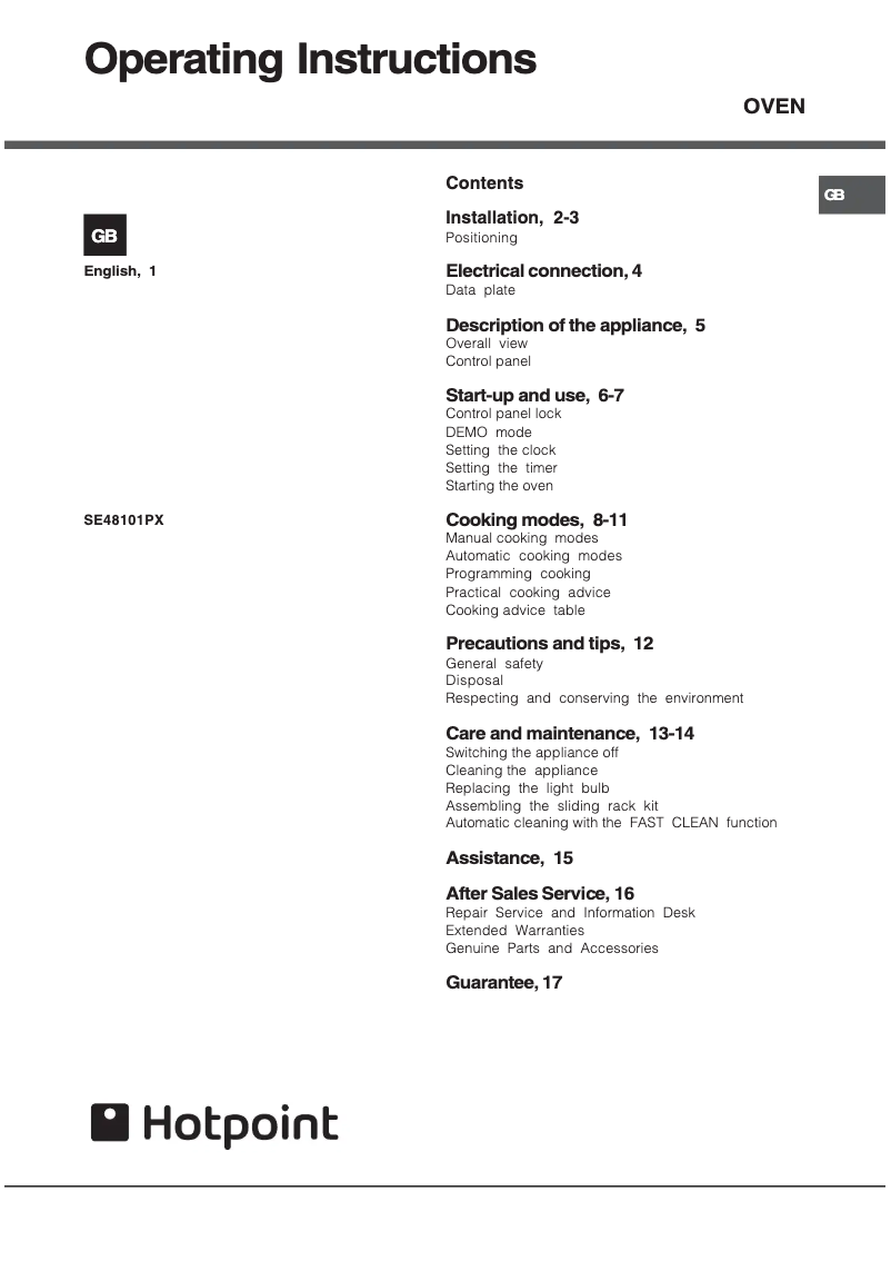 Image de la première page du manuel de l'appareil SE48101PX