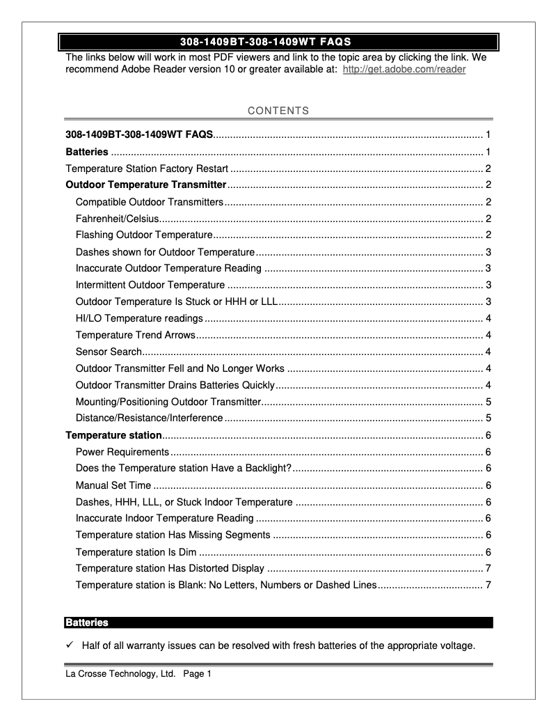 Page n°1 - FAQ La Crosse Technology 308-1409WT