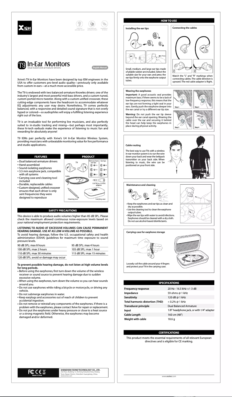 Page n°1 - Manuel utilisateur Xvive T9