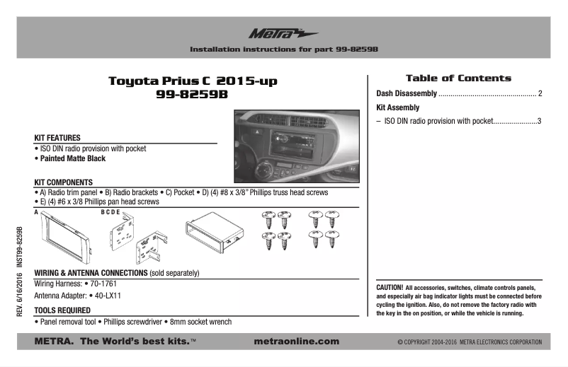 Page n°1 - Guide d'installation Metra 99-8259B