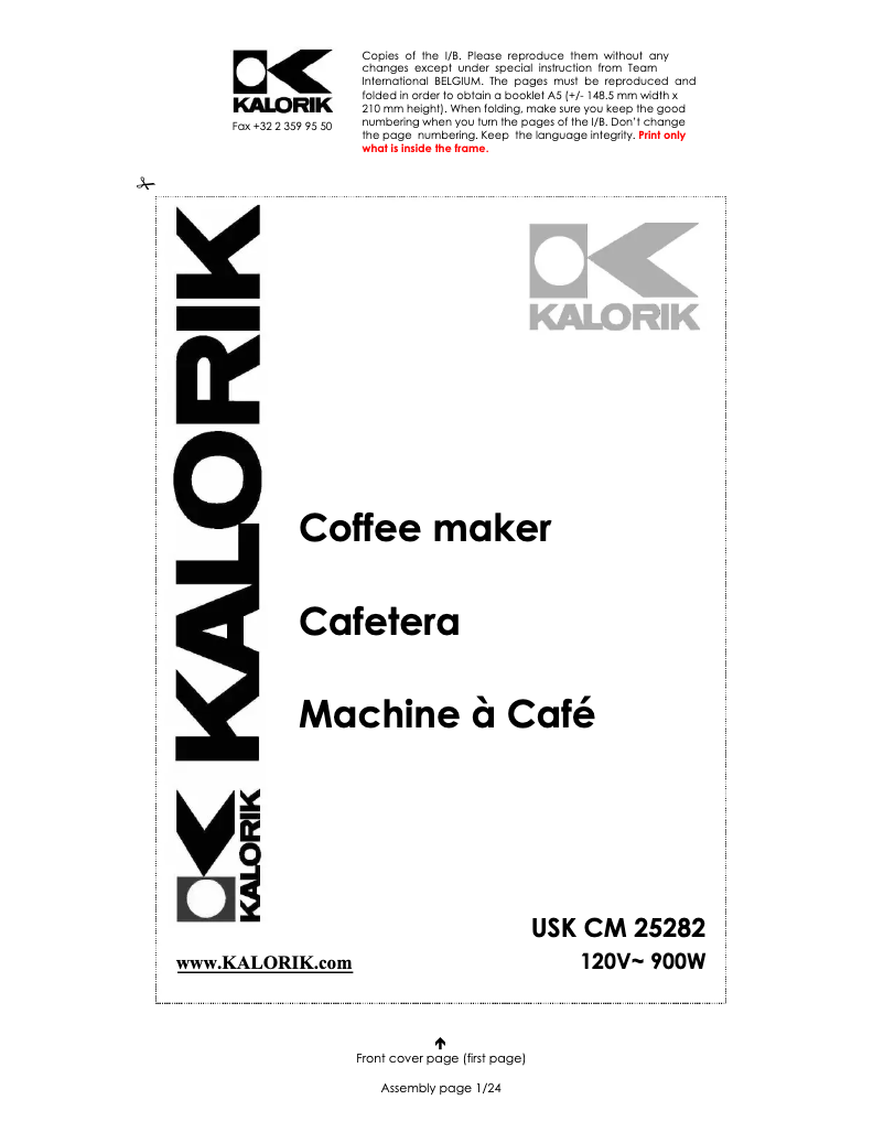 Page 1 of the manual User Manual Kalorik CM 38933 SS