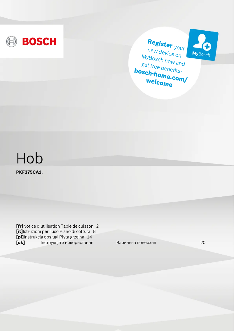 Page 1 de la notice Manuel utilisateur Bosch PKF375CA1E