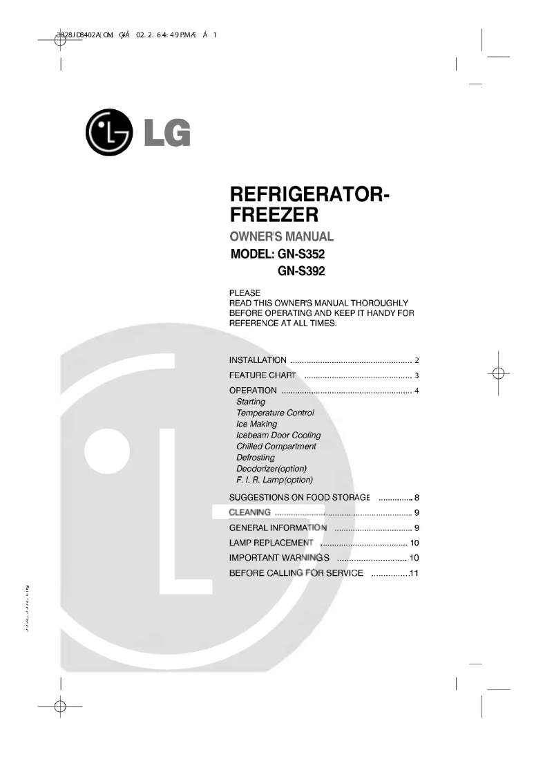 Page n°1 - Manuel utilisateur LG GR-S392ZLC