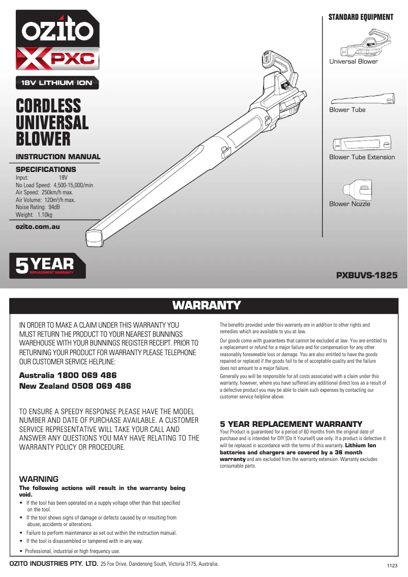 Página 1 del manual Manual de usuario Ozito PXBUVK-4025