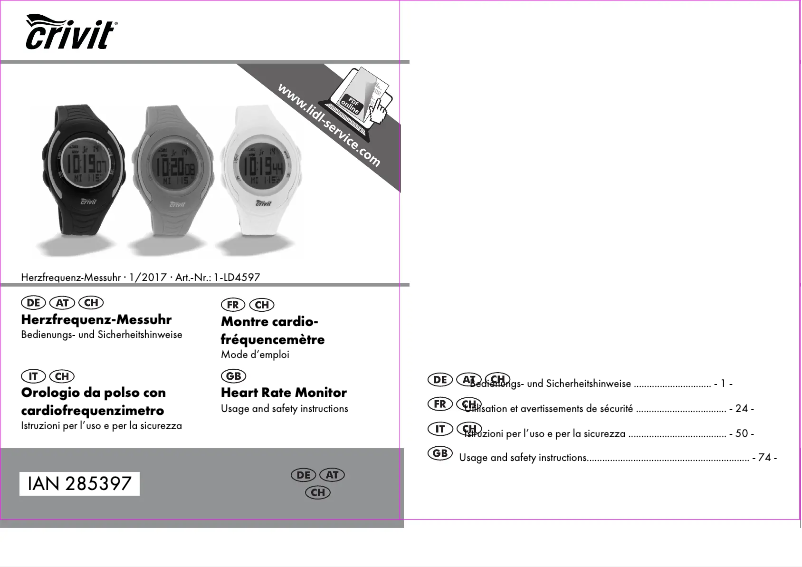 Page 1 de la notice Manuel utilisateur Crivit 1-LD4597