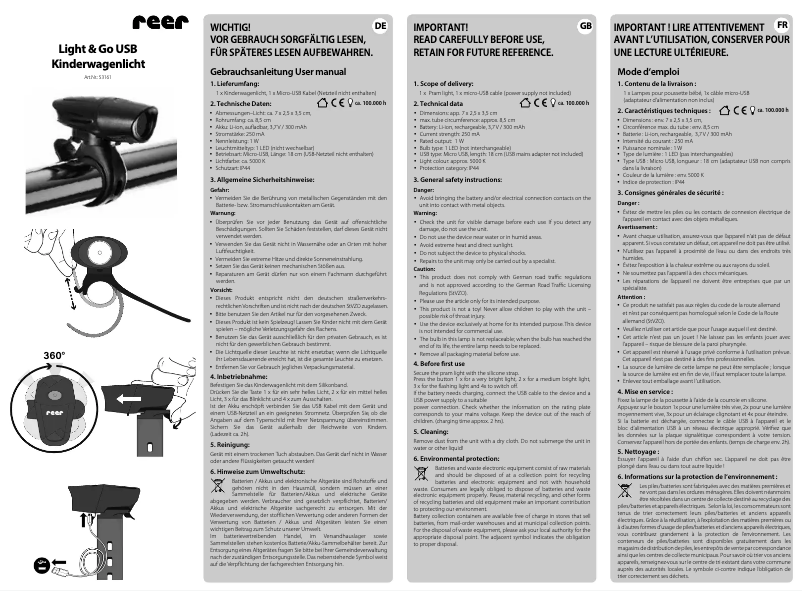 Página 1 del manual Manual de usuario Reer Light & Go USB 53161