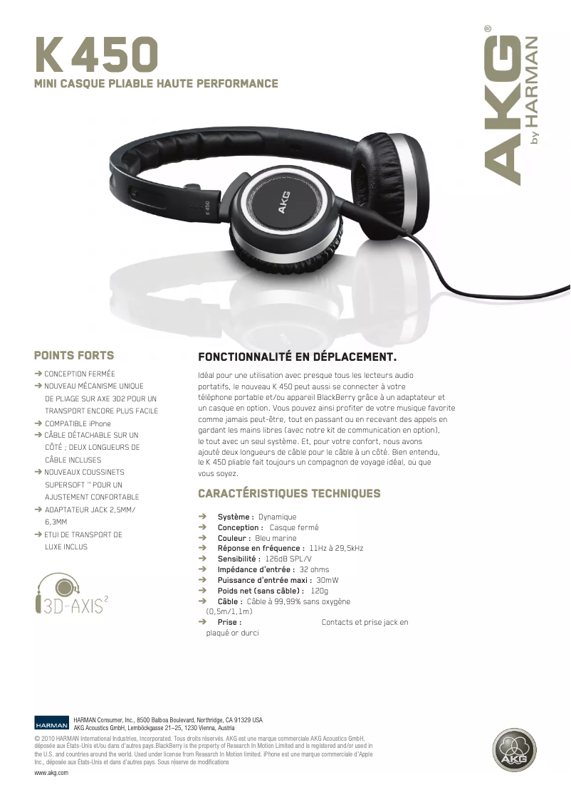 Page n°1 - Manuel utilisateur AKG K450