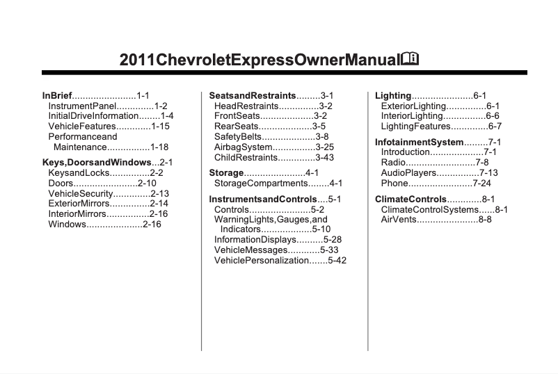 Page 1 de la notice Manuel utilisateur Chevrolet Express (2011)