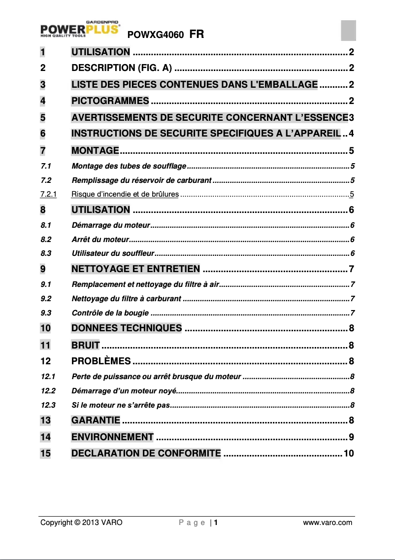 Page n°1 - Manuel utilisateur PowerPlus POWXG4060