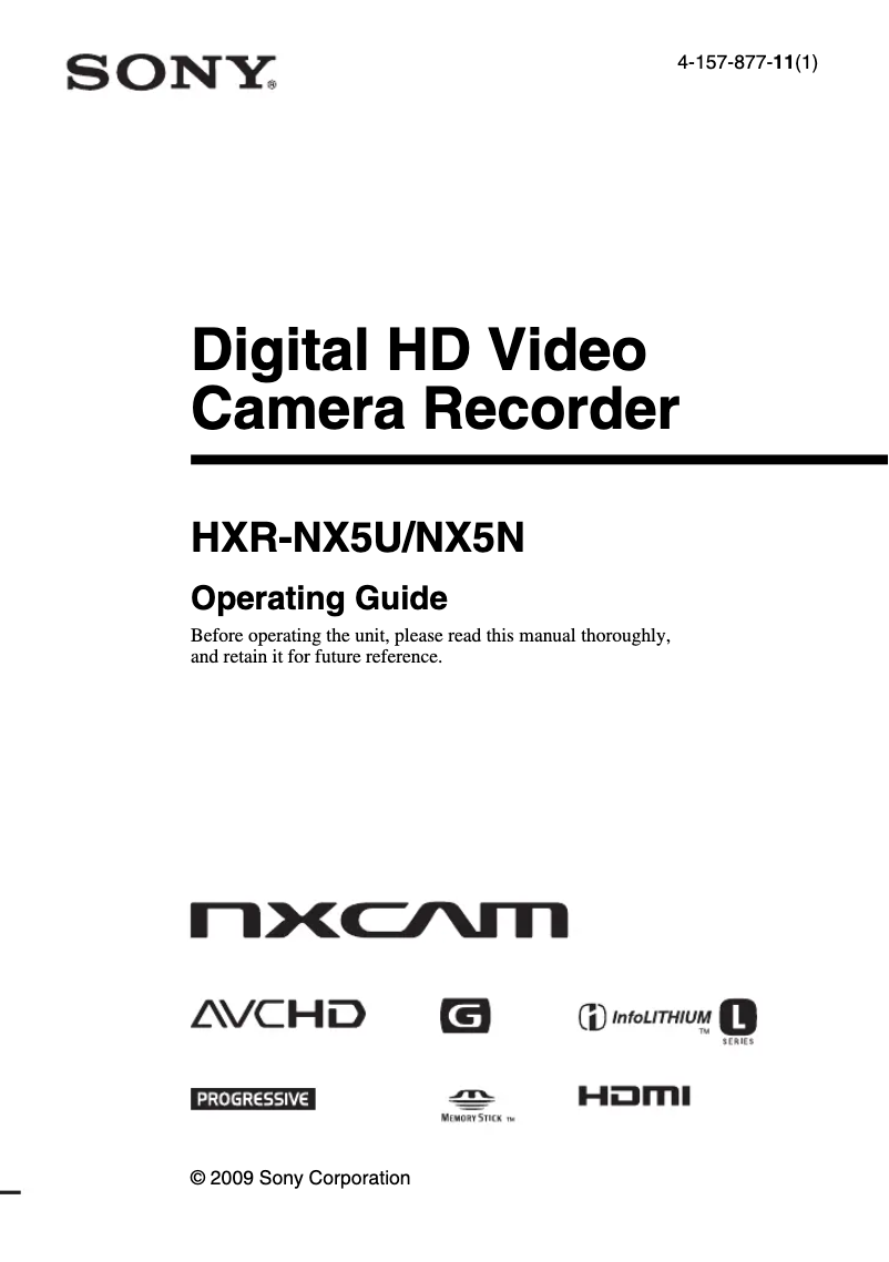 Image de la première page du manuel de l'appareil HXR-NX5U