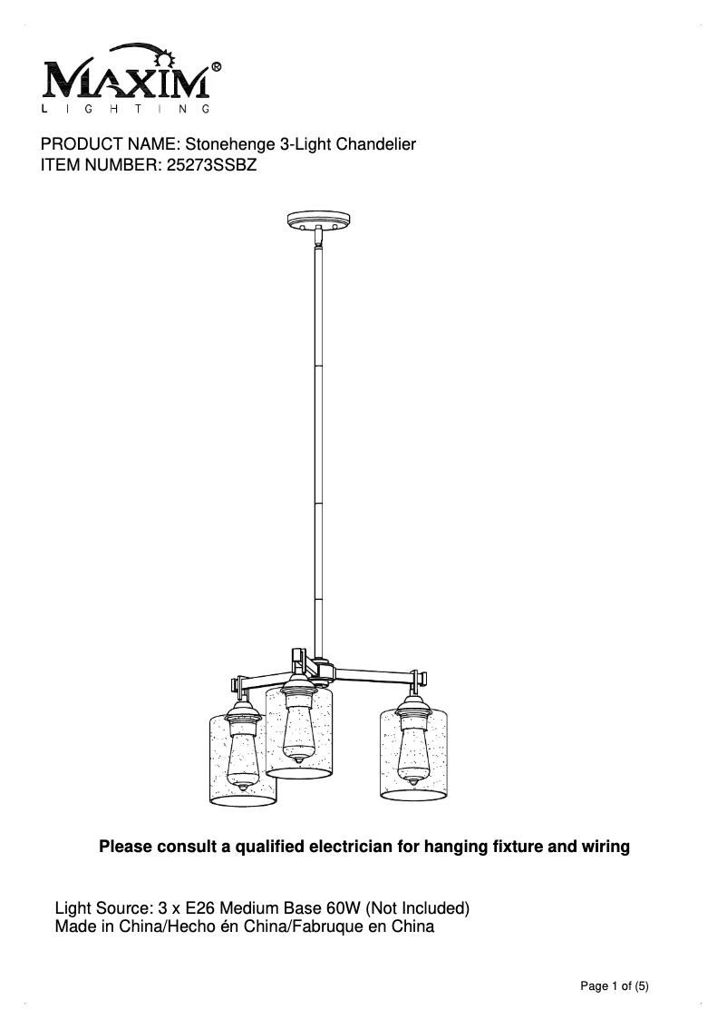 Page 1 de la notice Manuel utilisateur Maxim Stonehenge 25273SSBZ