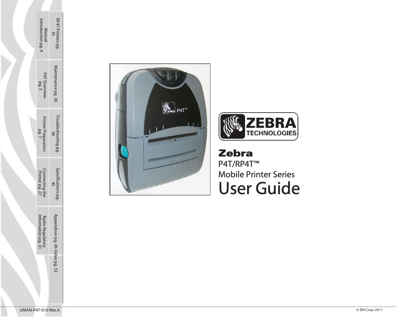 Page 1 de la notice Manuel utilisateur Zebra P4T