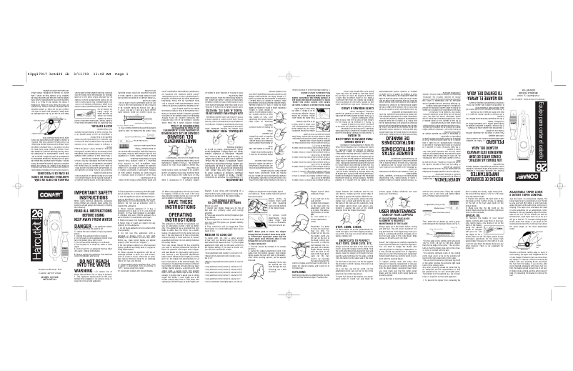 Page 1 de la notice Manuel utilisateur Conair HCT426GB