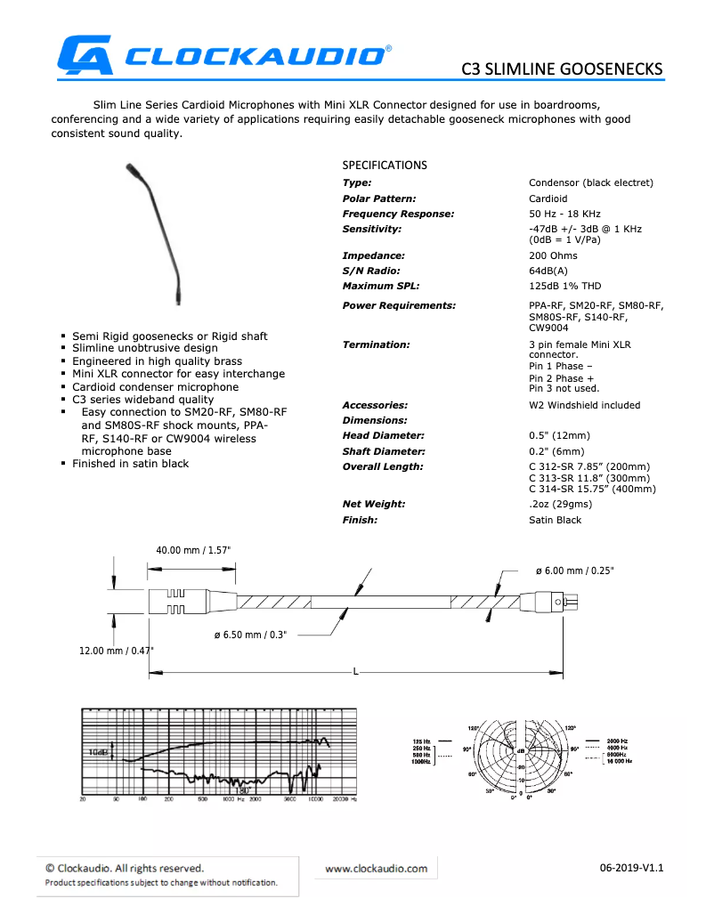 Page n°1 - Manuel utilisateur Clockaudio C 310-R