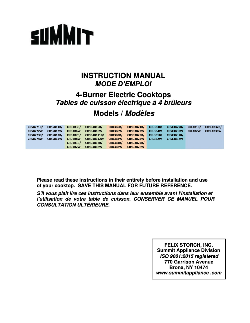 Page n°1 - Manuel utilisateur Summit CR5B274W
