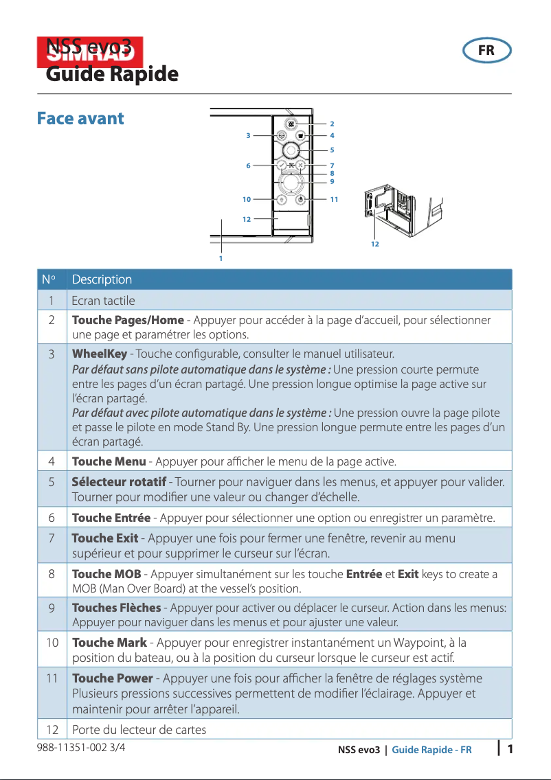 Page 1 de la notice Guide de démarrage rapide Simrad NSS evo3