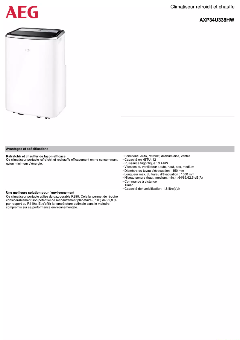 Página 1 del manual Ficha técnica AEG AXP34U338HW