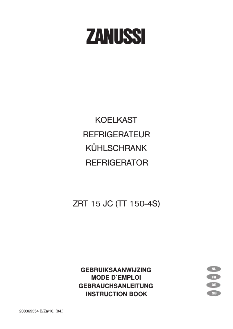 Page 1 de la notice Manuel utilisateur Zanussi ZRT 15 JB