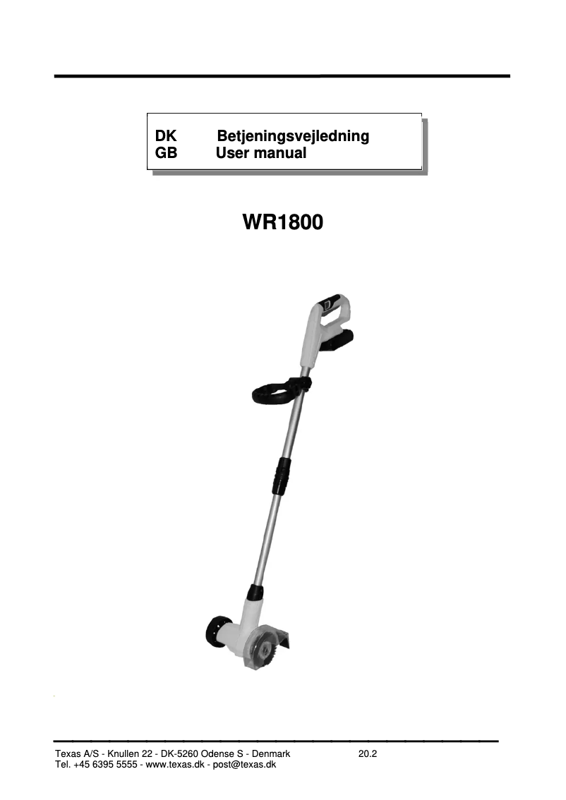 Image de la première page du manuel de l'appareil WR1800