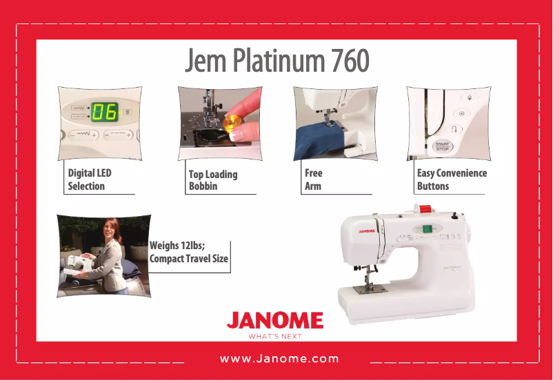 Page n°1 - Fiche technique Janome 760 Jem Platinum