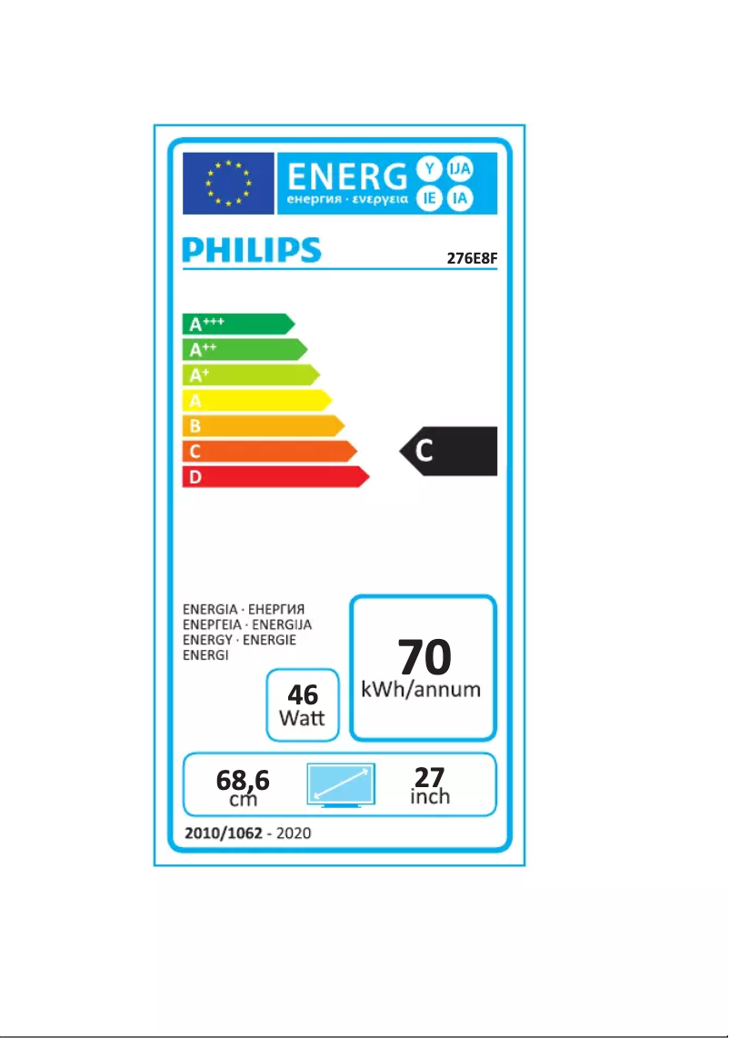 Página 1 del manual Etiqueta energética Philips 276E8FJAB