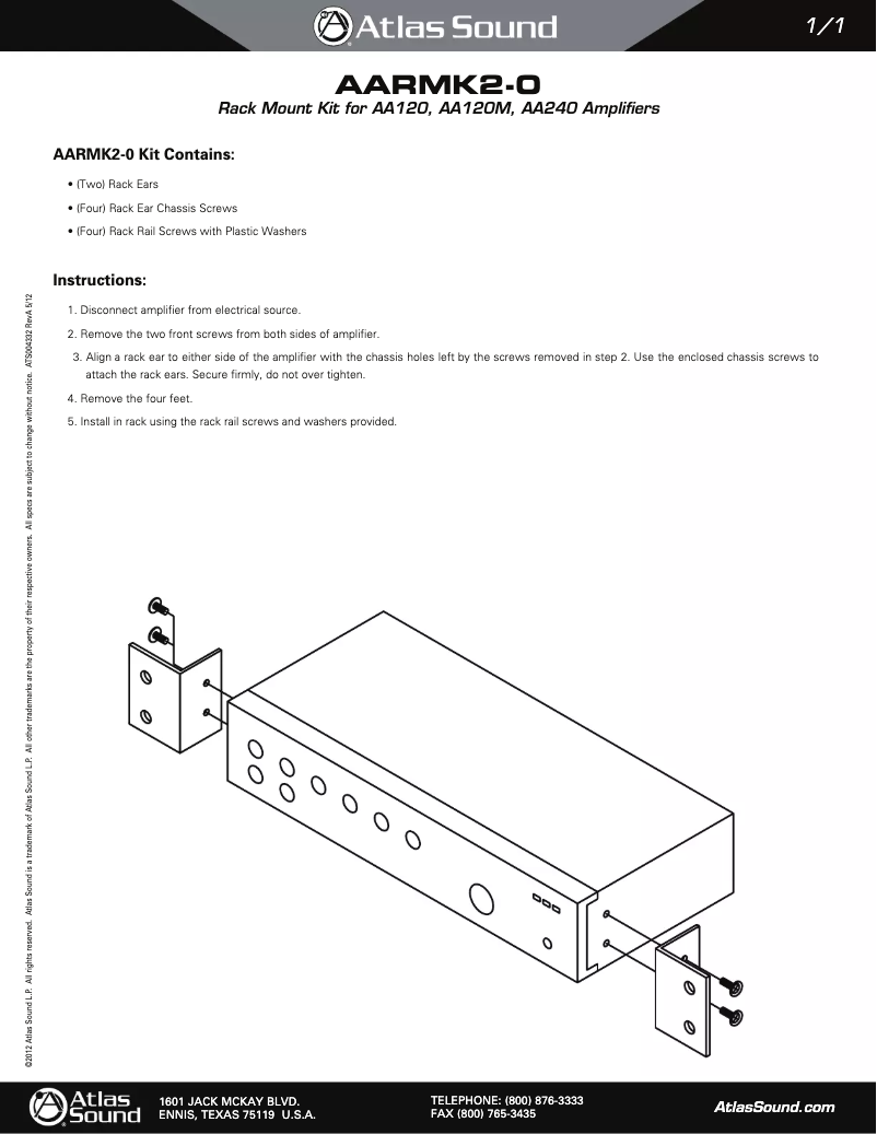 Page 1 de la notice Manuel utilisateur Atlas Sound AARMK2-0