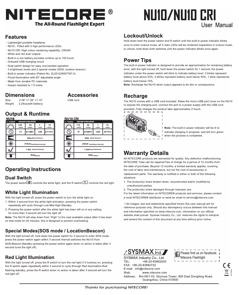 Image de la première page du manuel de l'appareil NU10 CRI