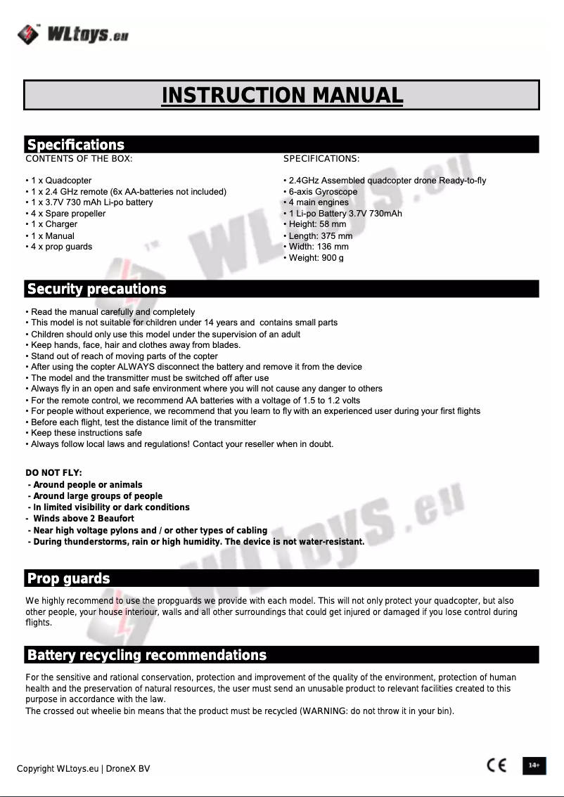 Page n°1 - Manuel utilisateur WLtoys Q222g