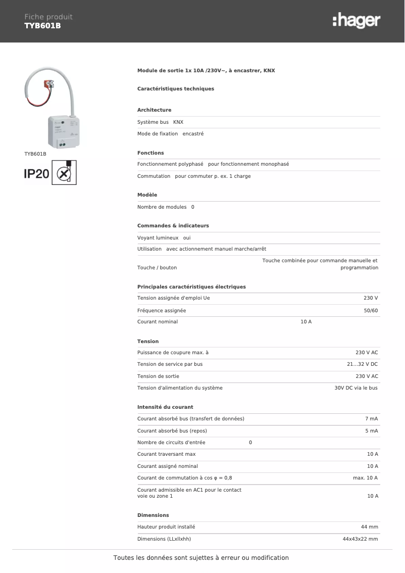 Image de la première page du manuel de l'appareil TYB601B