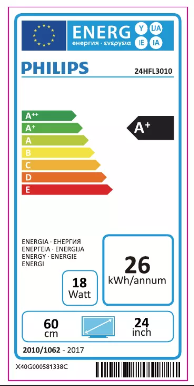 Page n°1 - Label énergétique Philips 24HFL3010W