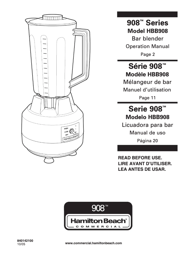 Page 1 de la notice Manuel utilisateur Hamilton Beach HBB908