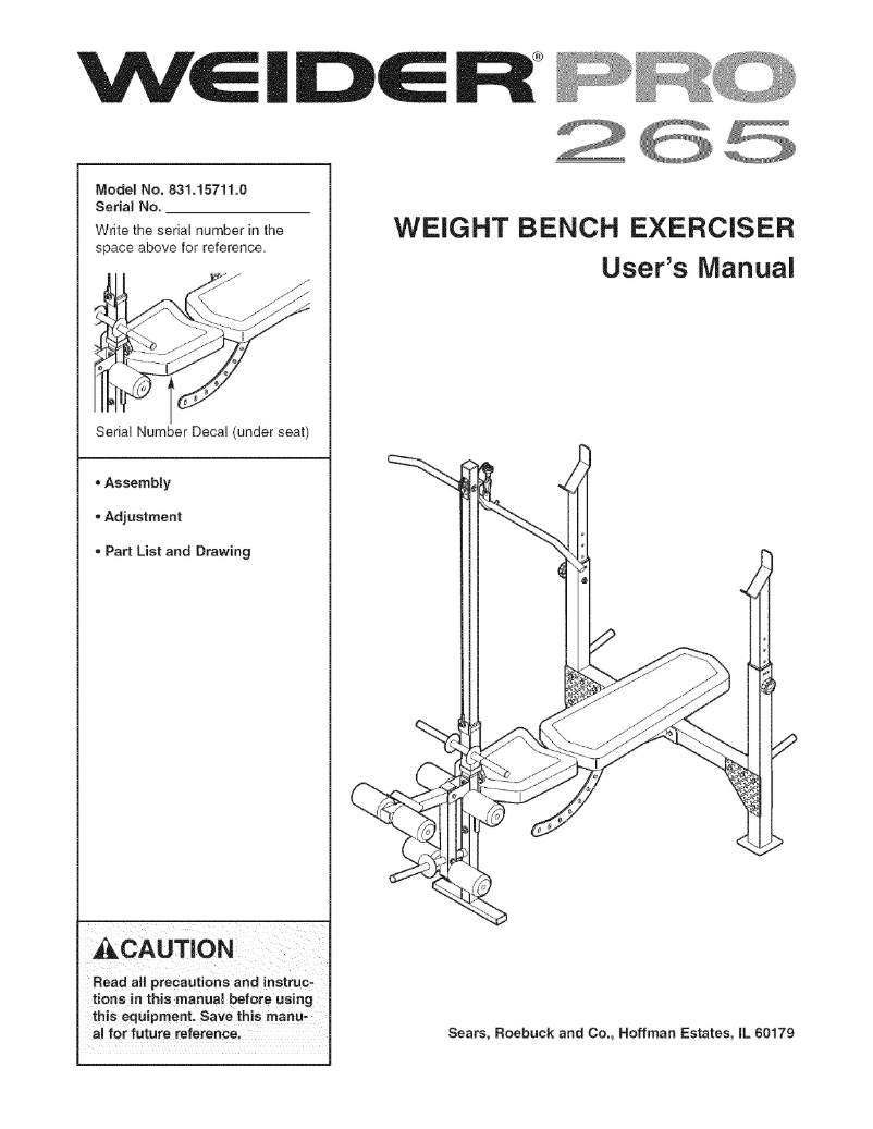 Page n°1 - Manuel utilisateur Weider Pro 265