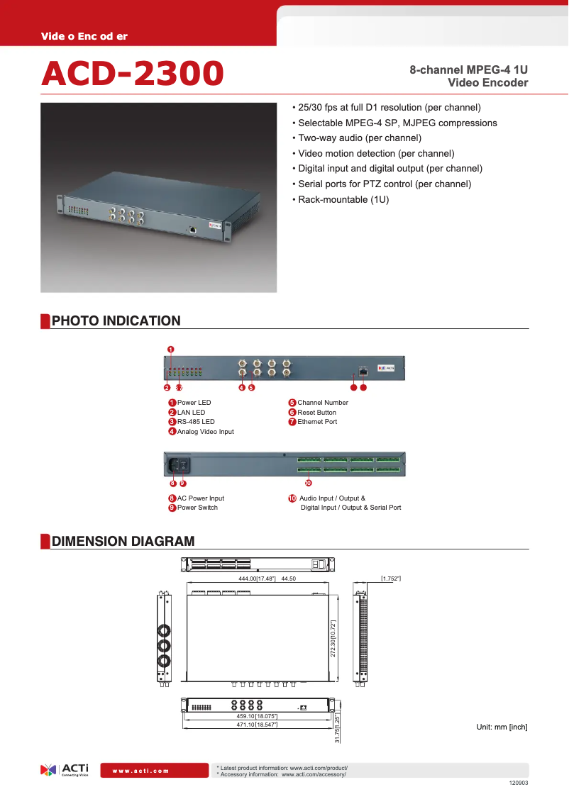 Page n°1 - Fiche technique ACTi ACD-2300